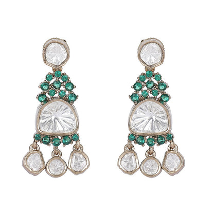 Elegant Kundan Polki Necklace Set with Emerald Accents - Auraa Trends - Necklace Set - Auraa Trends - Necklace set for girl