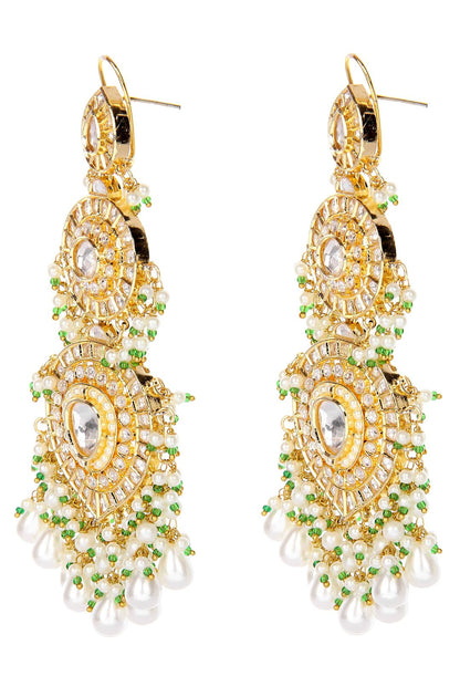 Elegant Moissanite Chandelier Earrings with Pearls - Auraa Trends - Chandelier Earrings - Auraa Trends - Buy Kundan Earrings