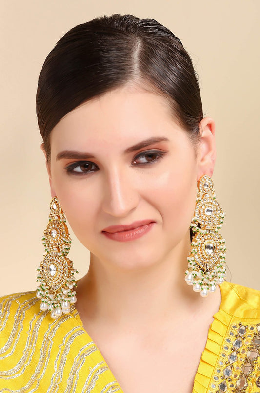 Elegant Moissanite Chandelier Earrings with Pearls - Auraa Trends - Chandelier Earrings - Auraa Trends - Buy Kundan Earrings