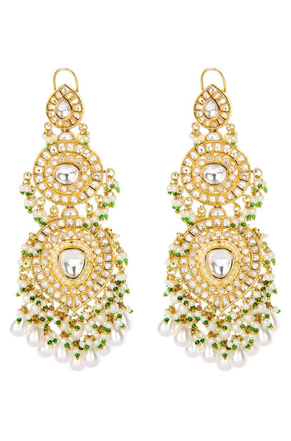 Elegant Moissanite Chandelier Earrings with Pearls - Auraa Trends - Chandelier Earrings - Auraa Trends - Buy Kundan Earrings