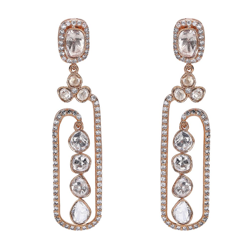 Elegant Moissanite Dangle Earrings with Rose Gold Finish - Auraa Trends - Dangle - Elegant Moissanite Dangle Earrings