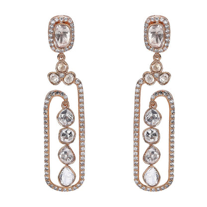 Elegant Moissanite Dangle Earrings with Rose Gold Finish - Auraa Trends - Dangle - Elegant Moissanite Dangle Earrings