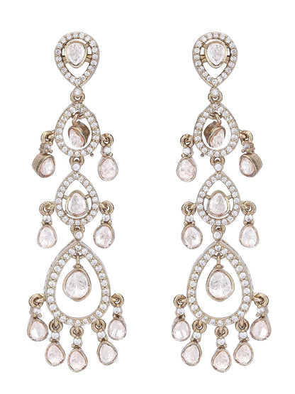 Elegant Moissanite Dangle Earrings with Tear Drop Design - Auraa Trends - Dangle - American Diamond American Diamond Earring