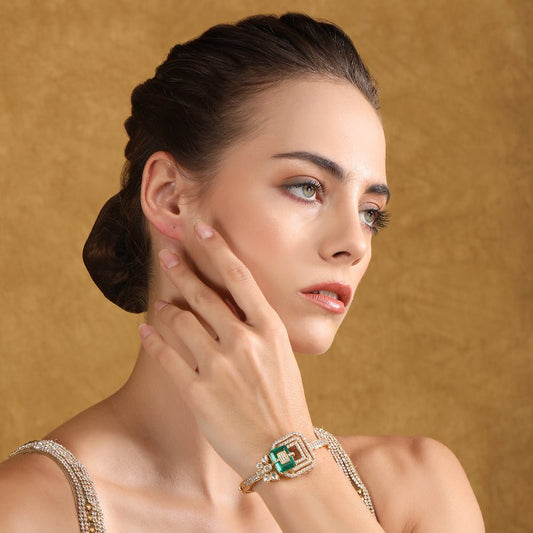 Elegant Moissanite & Emerald Gold-Tone Bracelet - Auraa Trends - Bracelet -Bracelet Bracelet golden New Arrivals