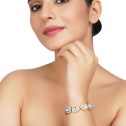 Elegant Moissanite Kundan Bracelet in Gold & Silver Finish - Auraa Trends - Bracelet -Kundan Bracelet in Gold & Silver Finish