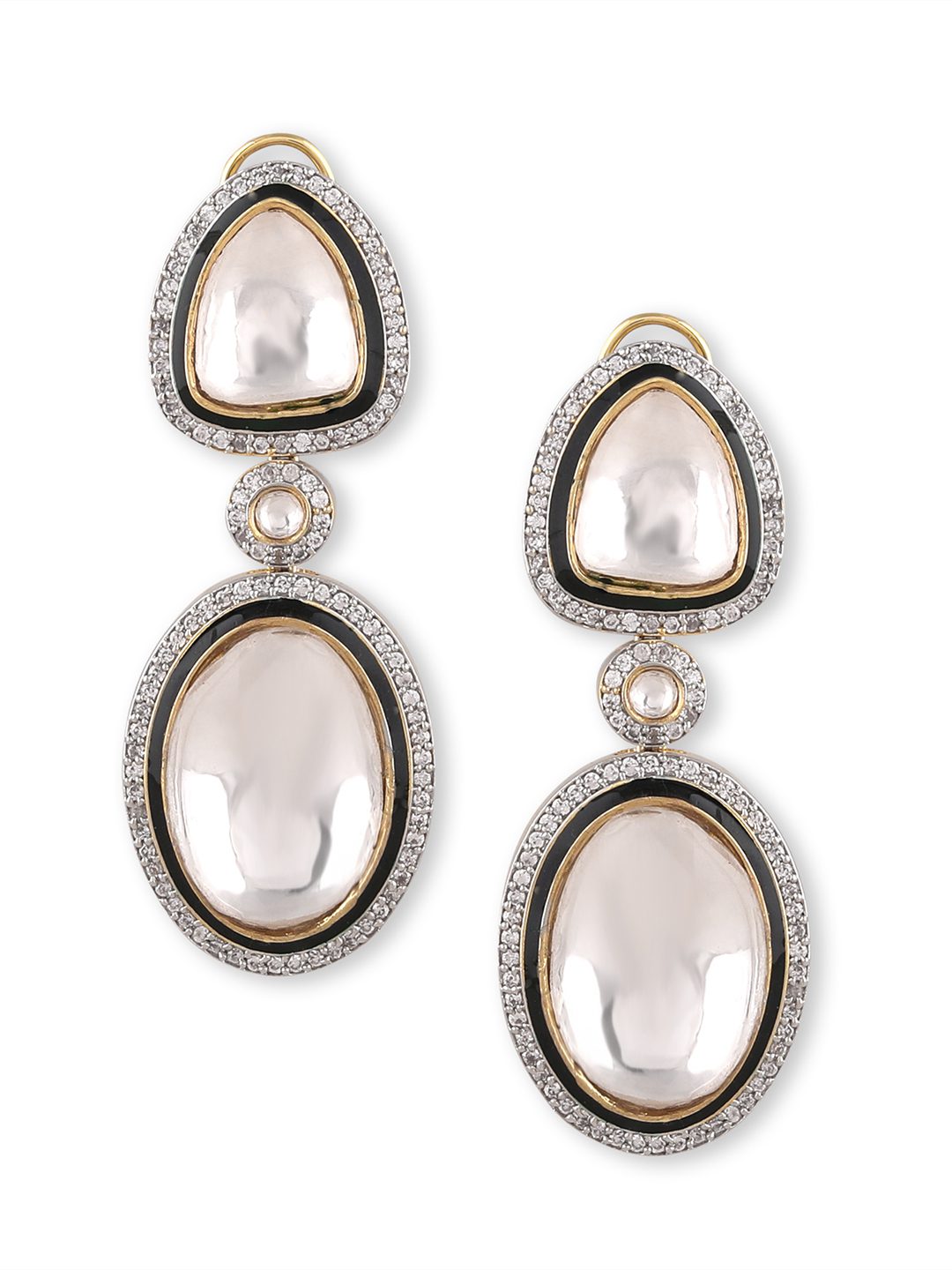 Elegant Moissanite & Mirror Finish Gold Plated Drop Earrings - Auraa Trends - drop American Diamond American Diamond Earring