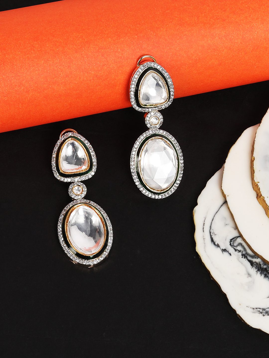 Elegant Moissanite & Mirror Finish Gold Plated Drop Earrings - Auraa Trends - drop American Diamond American Diamond Earring