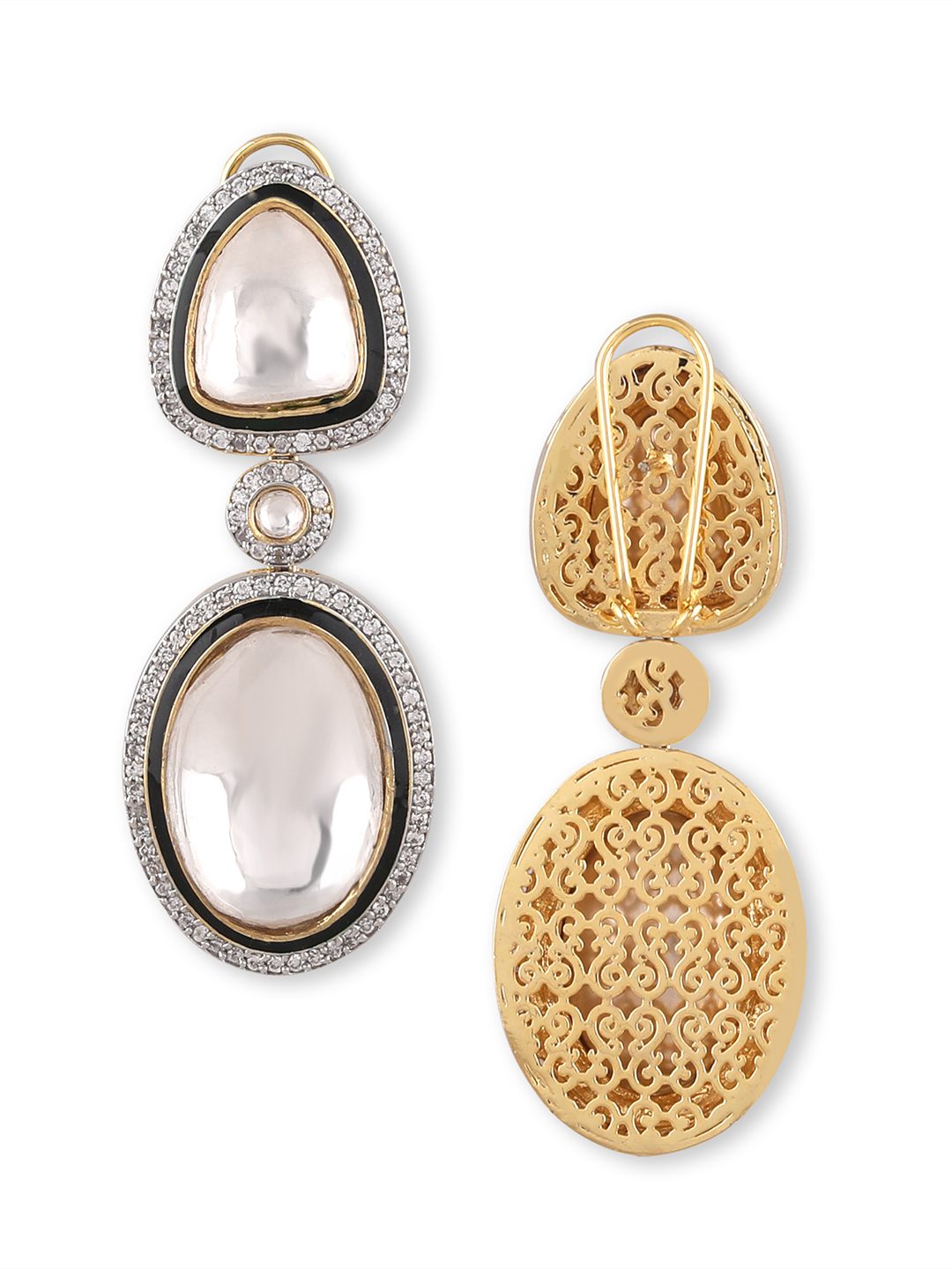 Elegant Moissanite & Mirror Finish Gold Plated Drop Earrings - Auraa Trends - drop American Diamond American Diamond Earring