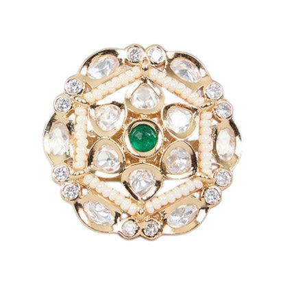 Elegant Pearl and Green Stone Cluster Ring - Auraa Trends - Rings - Elegant Pearl and Green Stone Cluster Ring