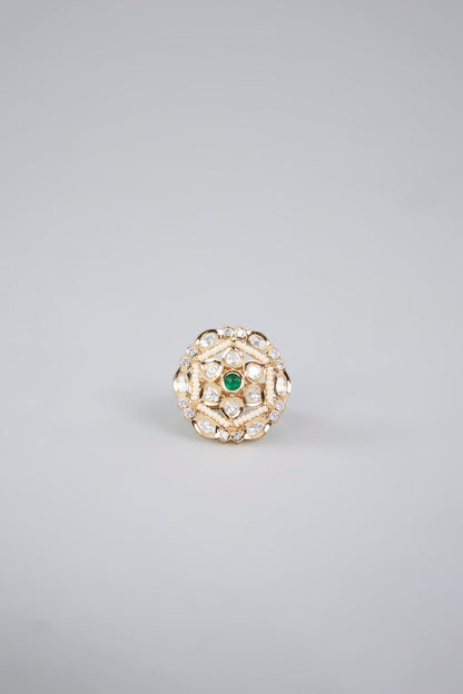 Elegant Pearl and Green Stone Cluster Ring - Auraa Trends - Rings - Elegant Pearl and Green Stone Cluster Ring