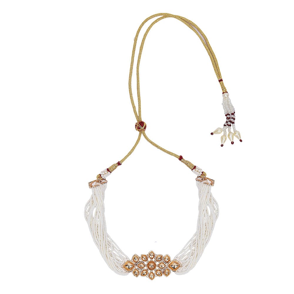 Elegant Pearl Choker Set with Diamond - Studded Accents - Auraa Trends - Necklace Set - Elegant Pearl Choker Set with Diamond