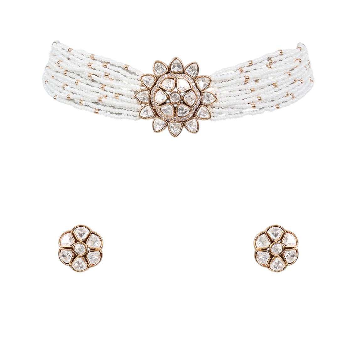 Elegant Pearl Strand Floral Choker Set - Auraa Trends - Choker - # - Auraa Trends - Elegant Pearl Strand Floral Choker Set