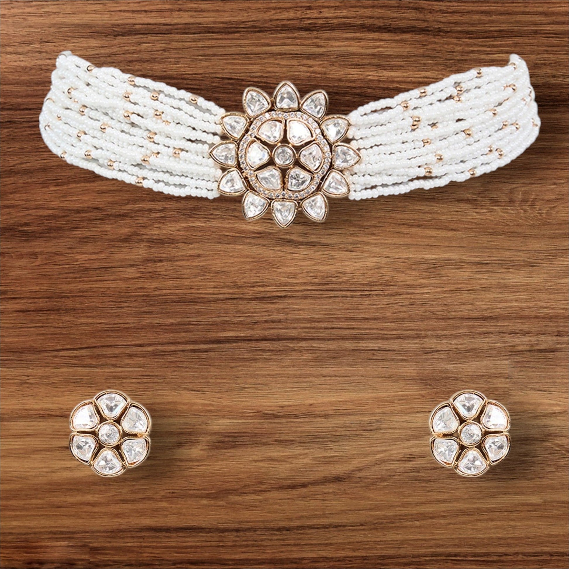 Elegant Pearl Strand Floral Choker Set - Auraa Trends - Choker - # - Auraa Trends - Elegant Pearl Strand Floral Choker Set