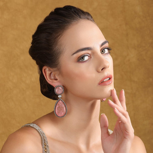 Elegant Pink Gemstone Drop Earrings - Auraa Trends - Drop - # - Auraa Trends - Elegant Pink Gemstone Drop Earrings