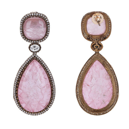 Elegant Pink Gemstone Drop Earrings - Auraa Trends - Drop - # - Auraa Trends - Elegant Pink Gemstone Drop Earrings