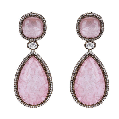 Elegant Pink Gemstone Drop Earrings - Auraa Trends - Drop - # - Auraa Trends - Elegant Pink Gemstone Drop Earrings
