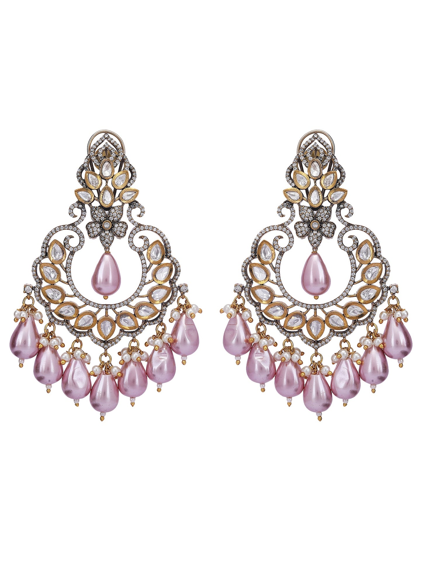 Elegant Pink Pearl Chandbaali Earrings - Auraa Trends - Chandbali - # - Auraa Trends - Elegant Pink Pearl Chandbali Earrings