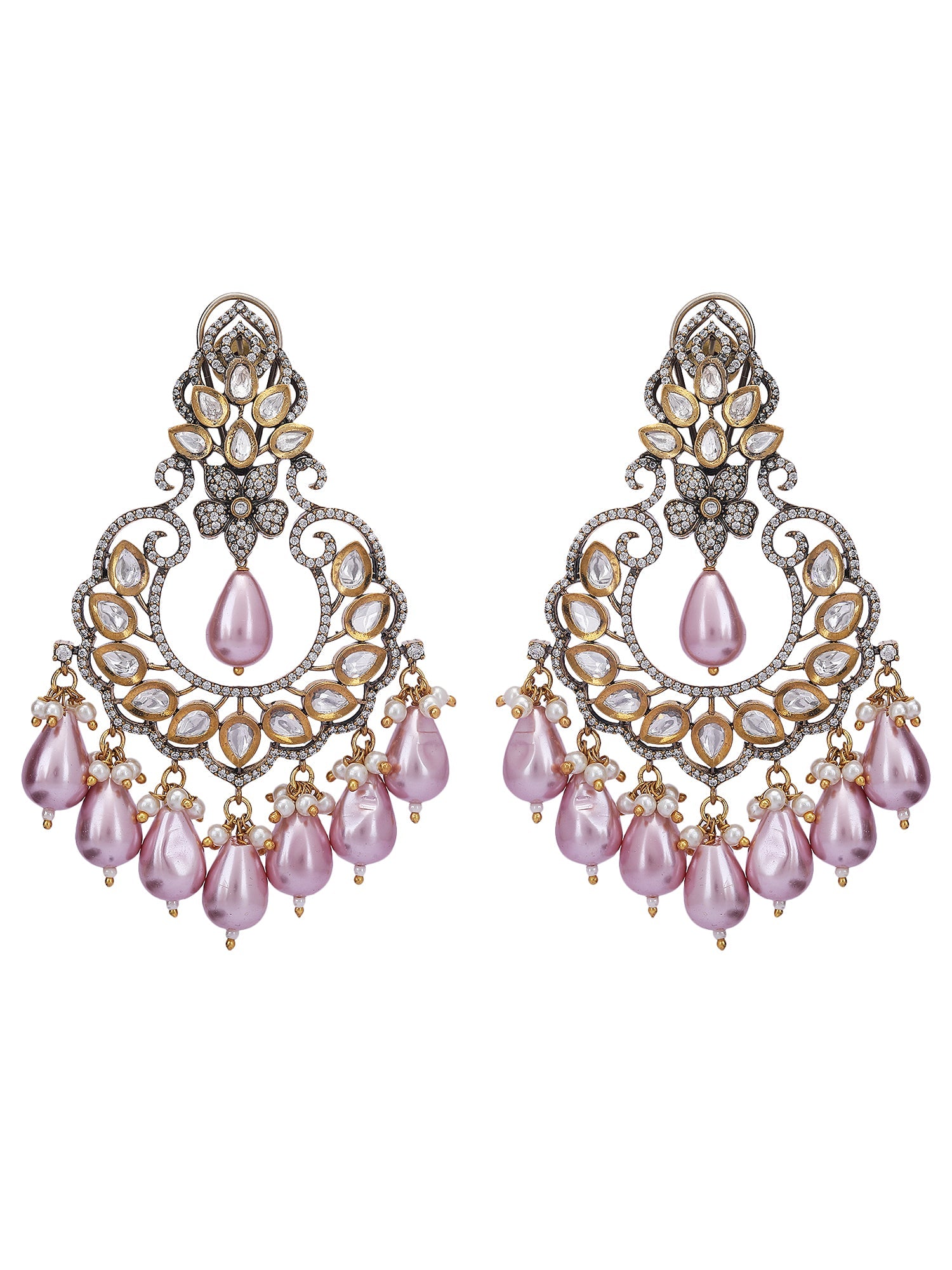Elegant Pink Pearl Chandbaali Earrings - Auraa Trends - Chandbali - # - Auraa Trends - Elegant Pink Pearl Chandbali Earrings