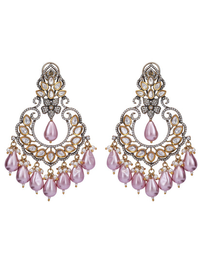 Elegant Pink Pearl Chandbaali Earrings - Auraa Trends - Chandbali - # - Auraa Trends - Elegant Pink Pearl Chandbali Earrings
