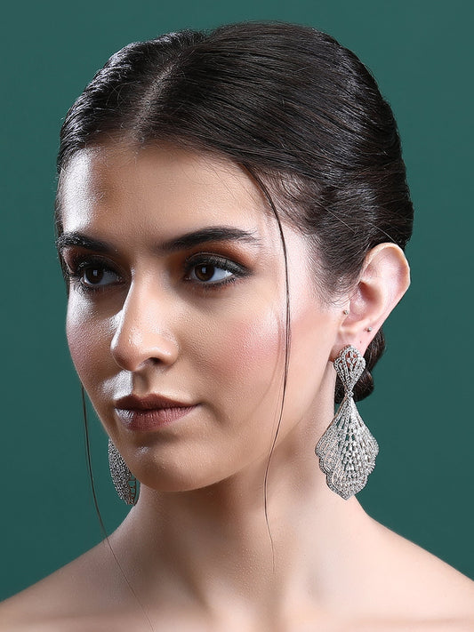 Elegant Rhodium-Plated American Diamond Chandelier Earrings - Auraa Trends - Chandelier Earrings Alloy American Diamond