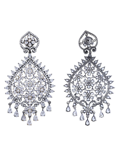Elegant Rhodium Plated American Diamond Zircon White Earring Set - Auraa Trends - AD - Earring Earring Set