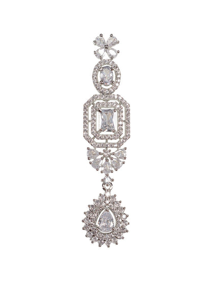 Elegant Rhodium-Plated White American Diamond Necklace Set - Auraa Trends - AD - Moissanite Necklace Necklace