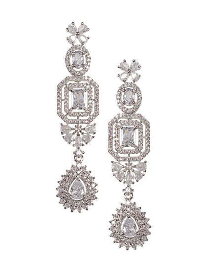 Elegant Rhodium-Plated White American Diamond Necklace Set - Auraa Trends - AD - Moissanite Necklace Necklace