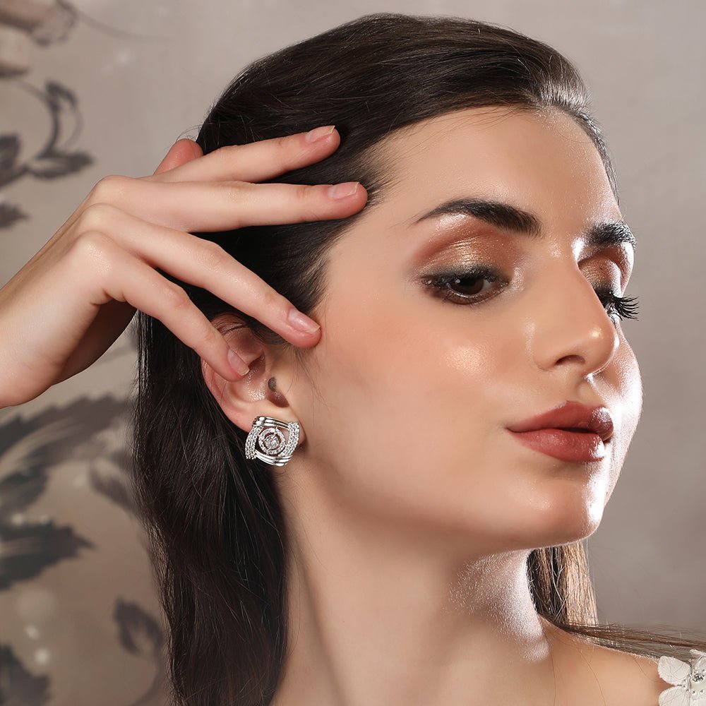 Elegant Rose - Inspired Diamond Stud Earrings - Auraa Trends - Studs - Elegant Rose - Inspired Diamond Stud Earrings