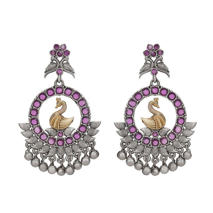 Elegant Silver - Plated Chandbaali Earrings with Intricate Design - Auraa Trends - Chandbali - Buy Chandbali Earrings Design