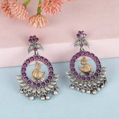 Elegant Silver - Plated Chandbaali Earrings with Intricate Design - Auraa Trends - Chandbali - Buy Chandbali Earrings Design