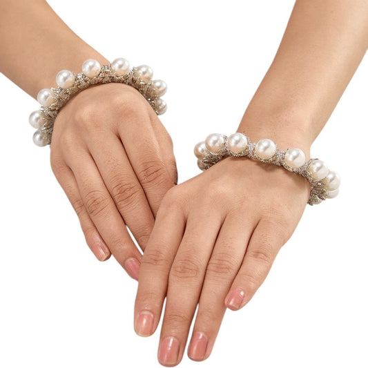 Elegant Silver - Toned Pearl Embellished Designer Bangle for Women - Auraa Trends - Bangles -  - Auraa Trends - "Silver - toned rigid bangle embellished with faux pearls and intricate zircon design for women"