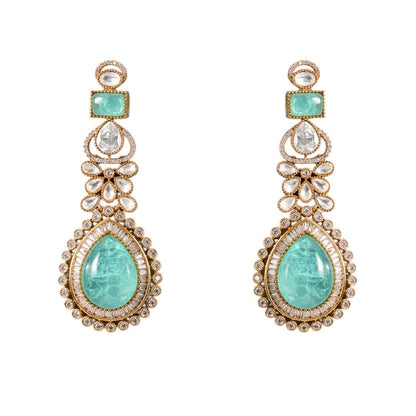 Elegant turquoise & pearl choker necklace with matching earrings by Auraa Trends – bridal jewelry, festive, ships worldwide