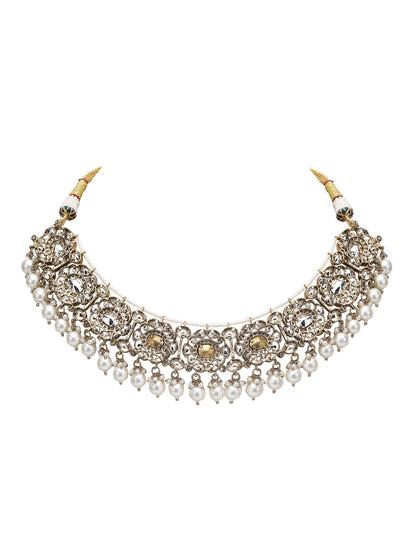 Elegant White Contemporary Choker Necklace and Earrings Set - Auraa Trends - Choker -Choker Choker choker set for women