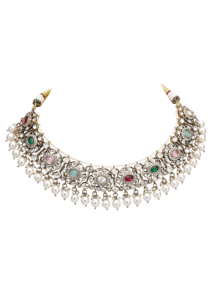 Elegant White Contemporary Choker Necklace and Earrings Set - Auraa Trends - Choker -Choker Choker choker set for women