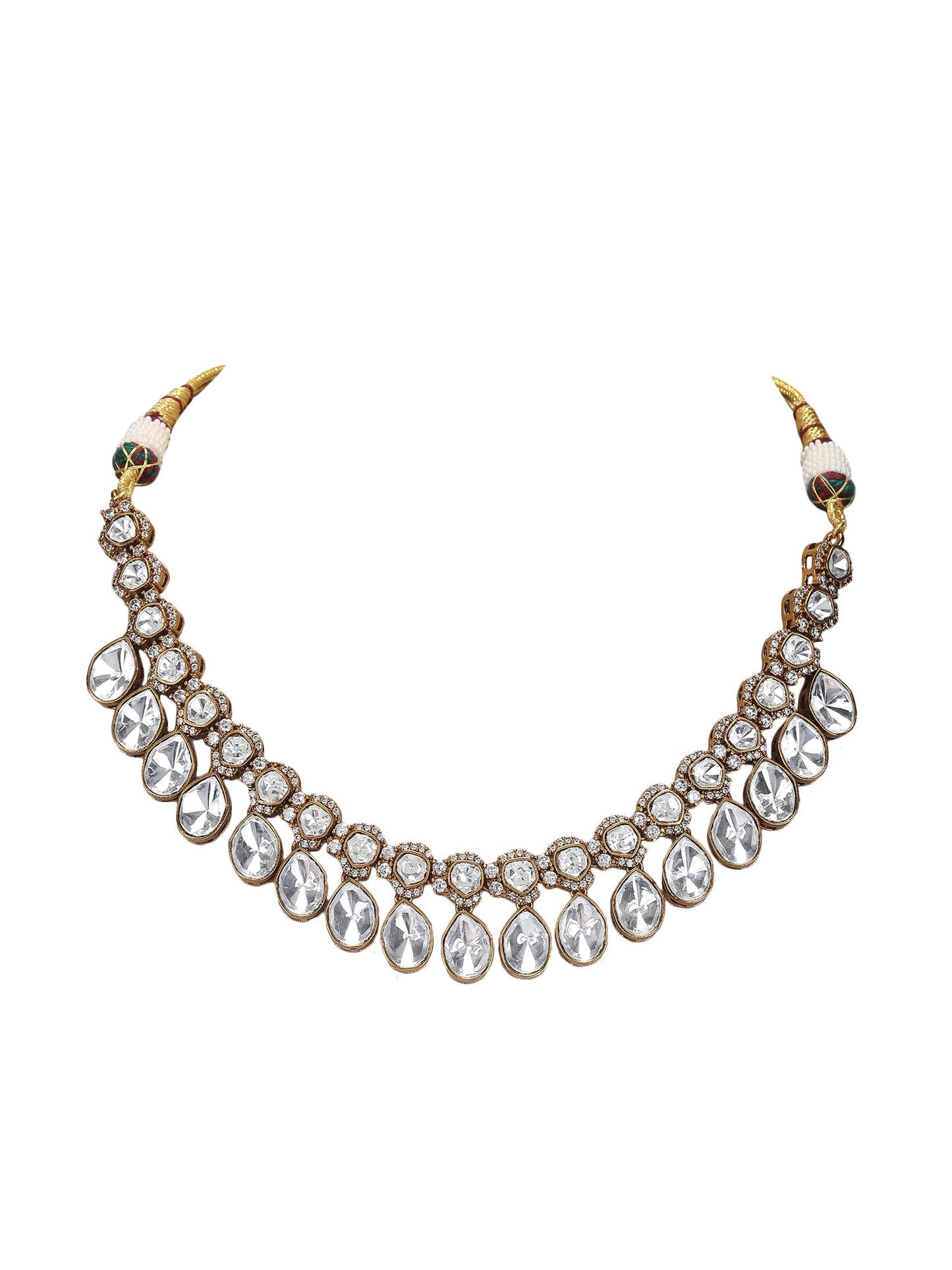 Elegant White Polki Choker Necklace Set - Auraa Trends - Choker - # - Auraa Trends - Elegant White Polki Choker Necklace Set