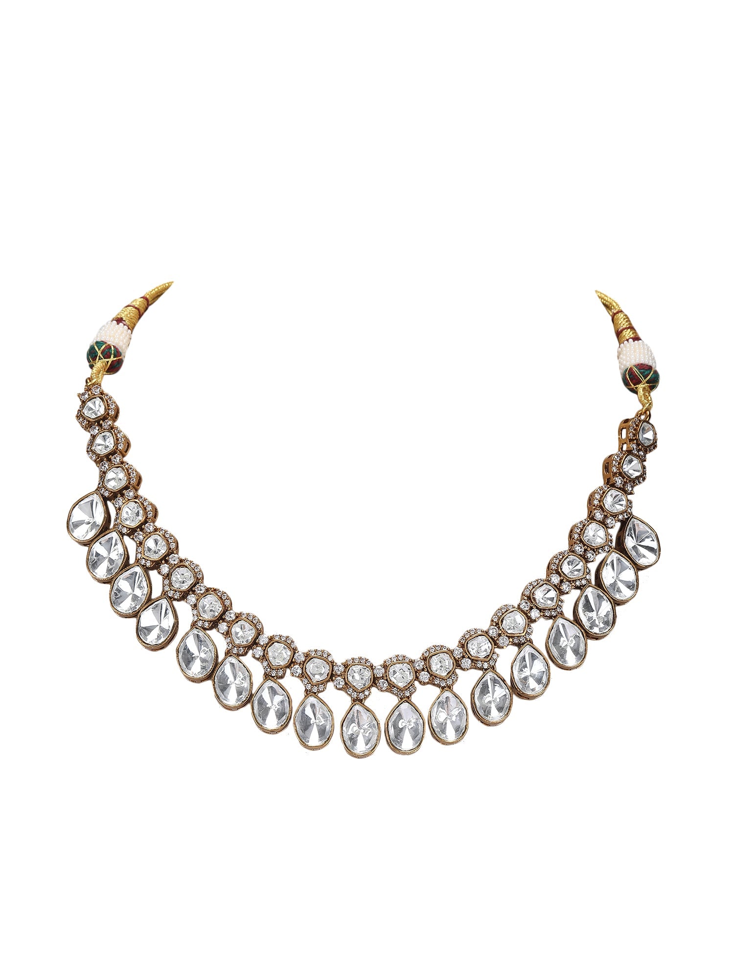 Elegant White Polki Choker Necklace Set - Auraa Trends - Choker - # - Auraa Trends - Elegant White Polki Choker Necklace Set