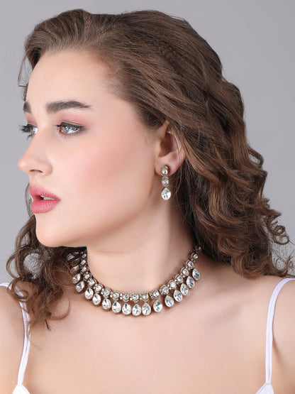 Elegant White Polki Choker Necklace Set - Auraa Trends - Choker - # - Auraa Trends - Elegant White Polki Choker Necklace Set