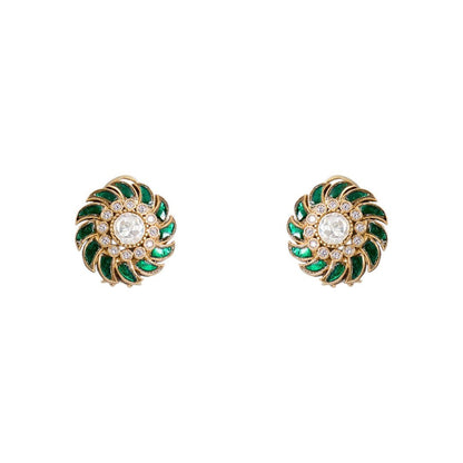Emerald and CZ Bold Spiral Choker Necklace Set with Stud Earrings - Auraa Trends - Choker - Emerald choker necklace, spiral