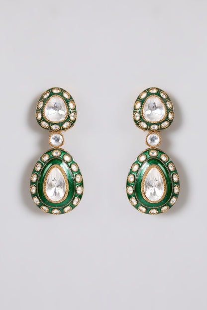 Emerald Green &amp; Kundan Pearl Bridal Necklace Set - Auraa Trends - Necklace - Antique gold bridal jewelry Ethnic Earrings