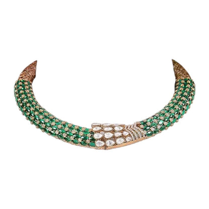 Emerald Green Beaded Choker Necklace Set with Gold - Plated Floral Jhumka Earrings - Auraa Trends - Necklace Set -  - Auraa Trends - Emerald Green Beaded Choker Necklace Set with Gold - Plated Floral Jhumka Earrings