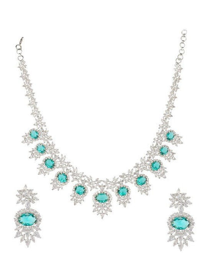 Emerald Green & Diamond Look Necklace and Earrings Set - Auraa Trends - Necklace - Emerald Green & Diamond Look Necklace