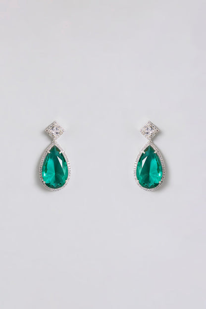 Emerald Green Drop Diamond Necklace with Earrings - Auraa Trends - Necklace Set -  - Auraa Trends - Emerald Green Drop Diamond Necklace with Earrings