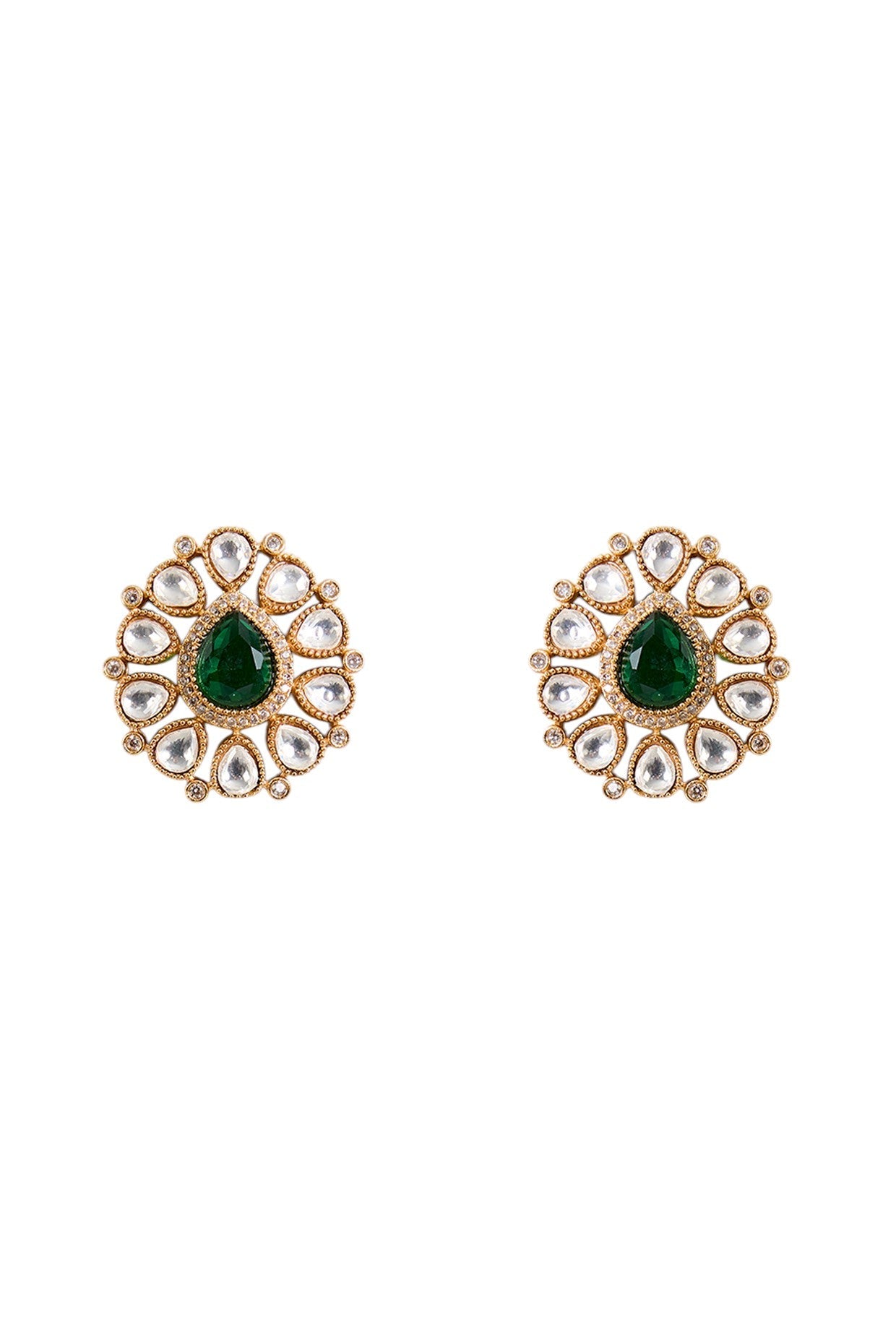 Emerald Green Kundan Choker Set with Pearl Drops - Auraa Trends - Indian party jewelry set Designer kundan choker necklace