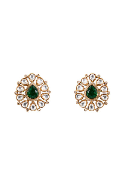 Emerald Green Kundan Choker Set with Pearl Drops - Auraa Trends - Indian party jewelry set Designer kundan choker necklace