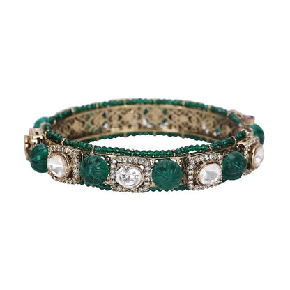 Emerald Green Moissanite Gold - Plated Bangle Set - Auraa Trends - Bangles- Emerald Green Moissanite Gold - Plated Bangle Set