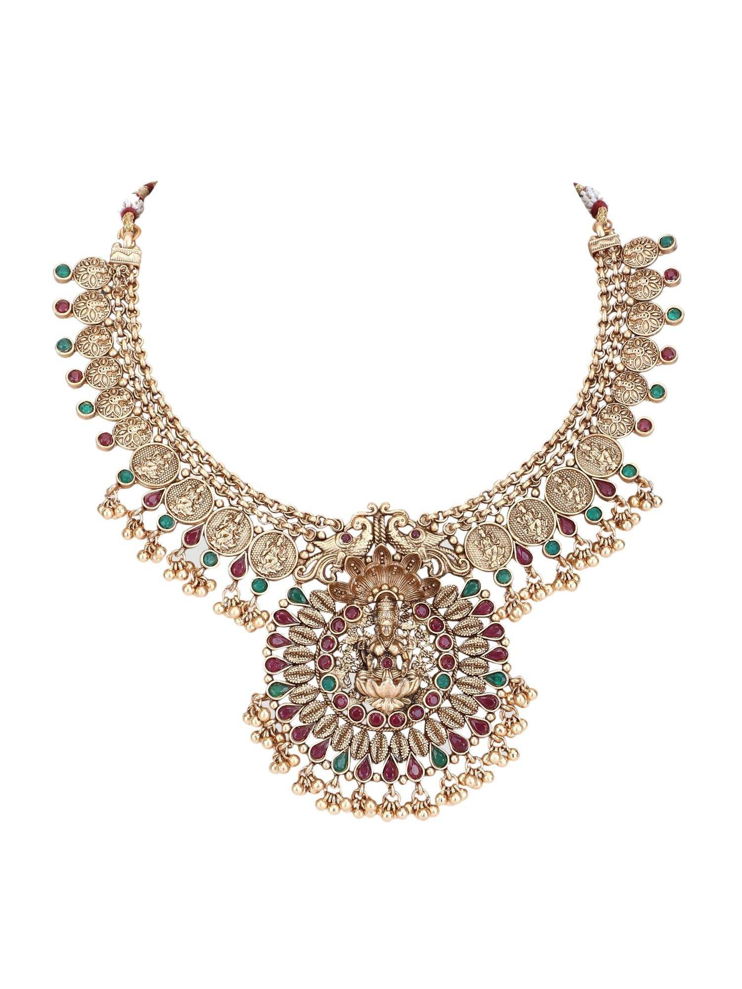 Enchanting 22KT Gold Plated Kundan Red and Green Necklace Set - Auraa Trends