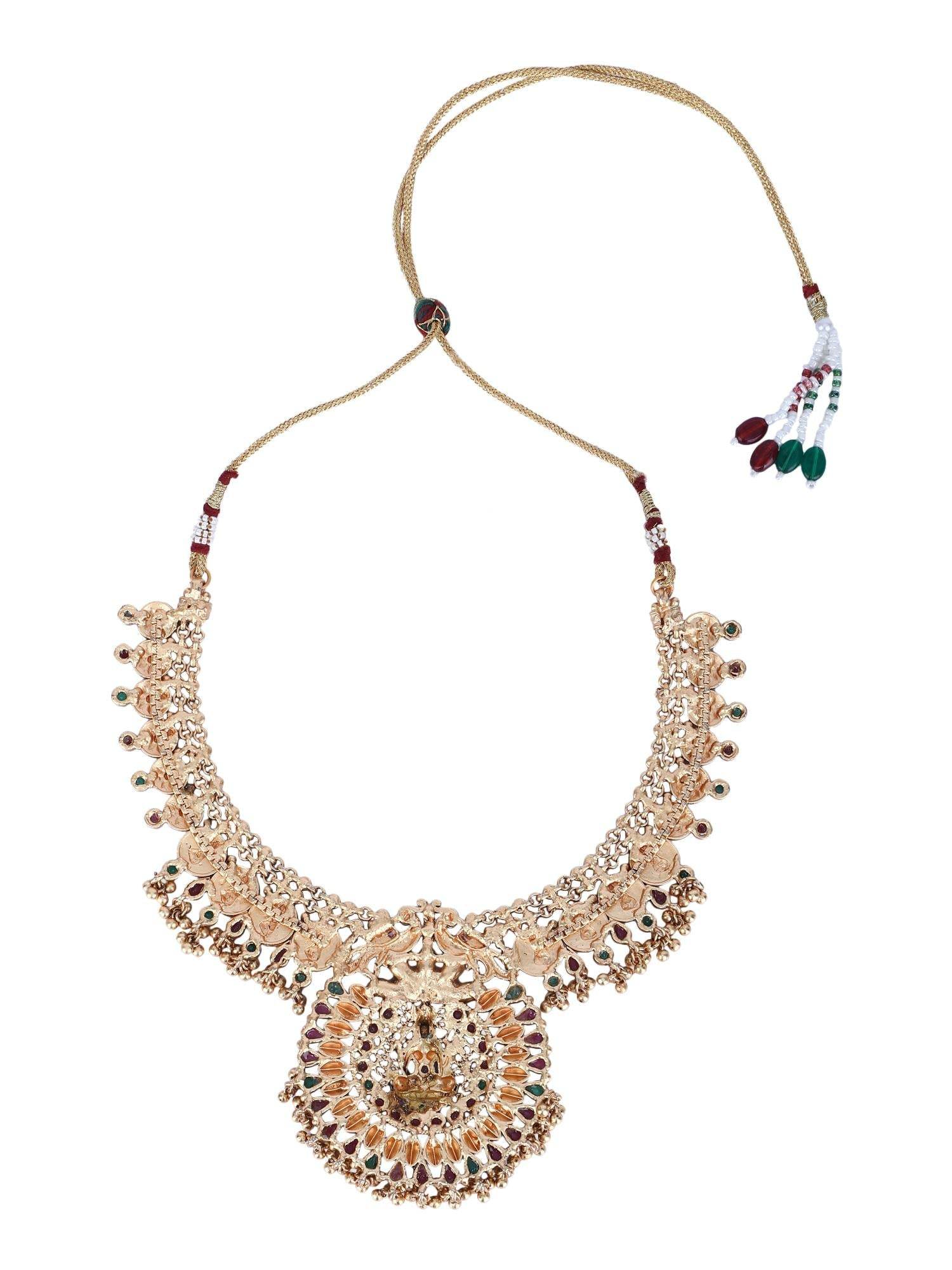 Enchanting 22KT Gold Plated Kundan Red and Green Necklace Set - Auraa Trends