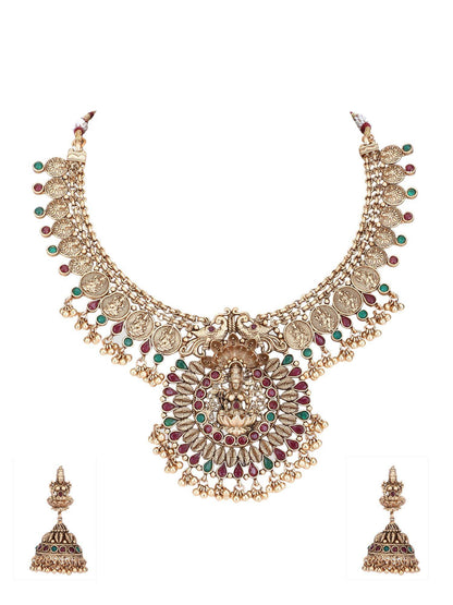 Enchanting 22KT Gold Plated Kundan Red and Green Necklace Set - Auraa Trends