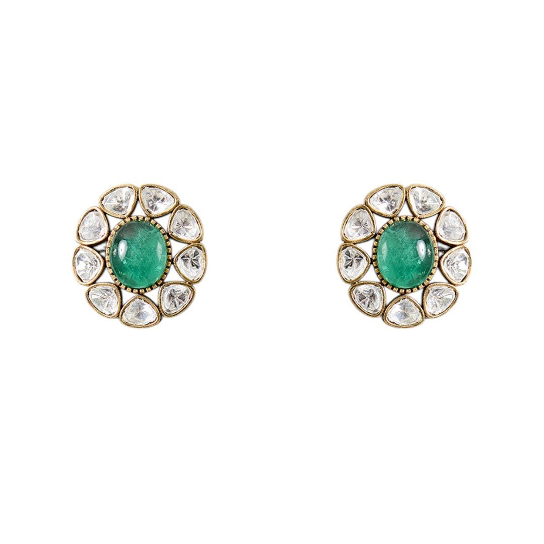Exquisite Double - Layer Kundan Necklace Set with Emerald Pendant - Auraa Trends - necklace - # - Auraa Trends - Kundan stud earrings to match Lightweight &amp; comfortable fit
