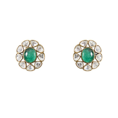 Exquisite Double - Layer Kundan Necklace Set with Emerald Pendant - Auraa Trends - necklace - # - Auraa Trends - Kundan stud earrings to match Lightweight &amp; comfortable fit